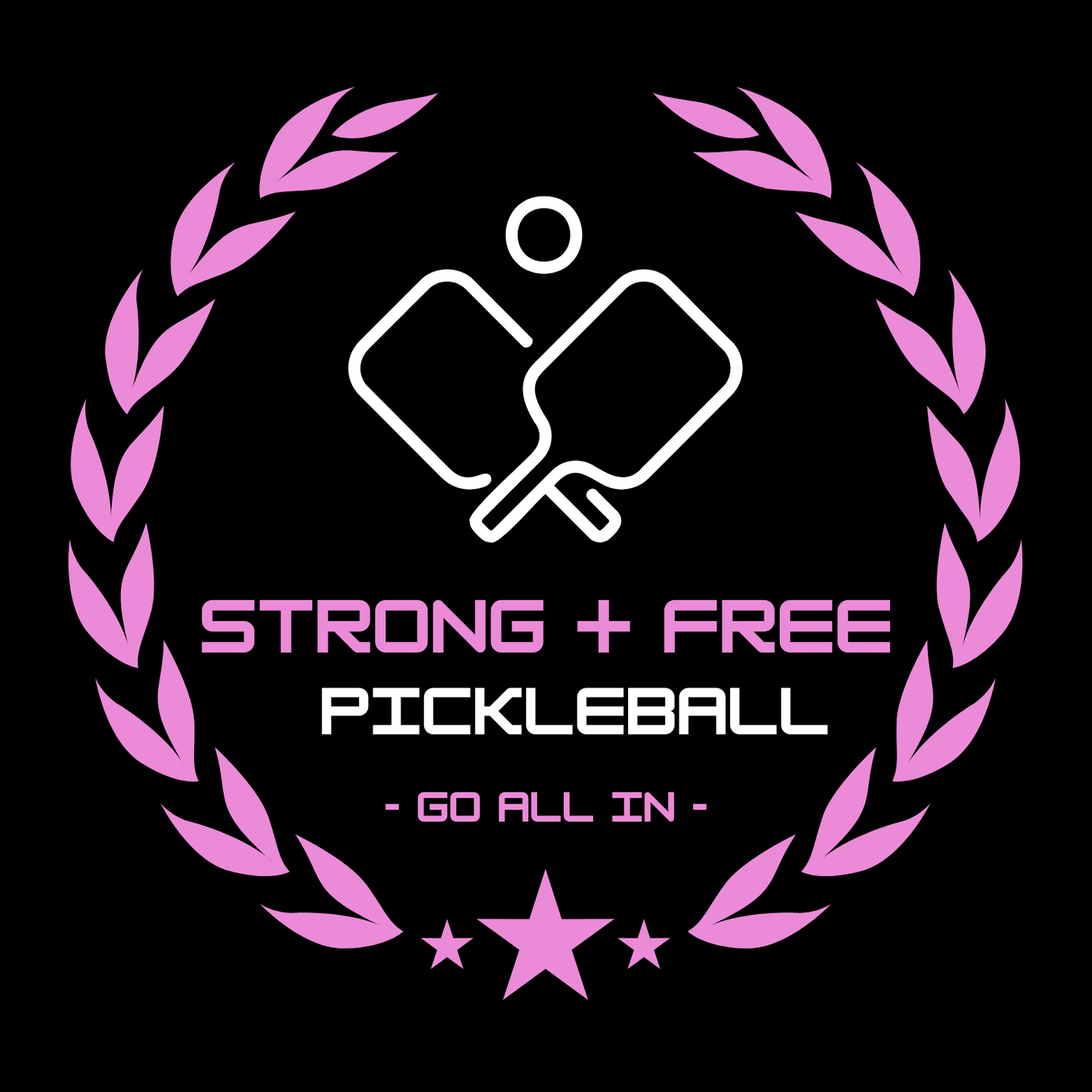 Women's short sleeve t-shirt, black/navy/grey. S+F custom pickleball logo design, pink crest.