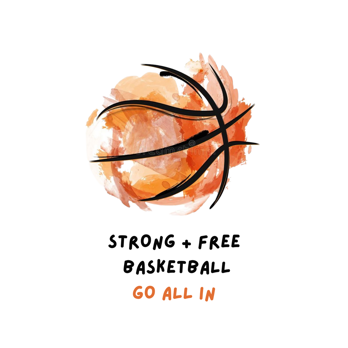 Men's basketball tee, white. S+F custom logo design, bball art I.