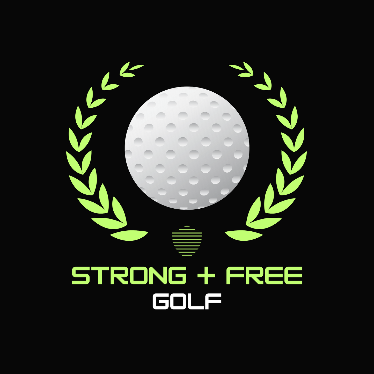 Men's golf tee, black. S+F custom logo design, golf crest I.