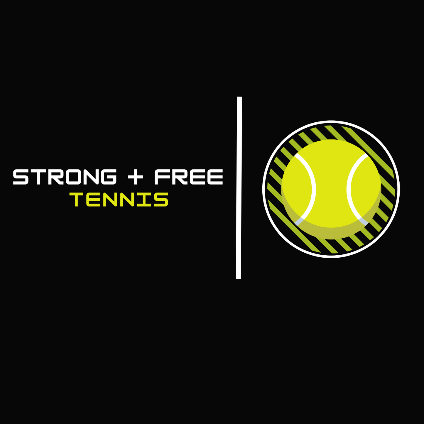 Tennis tee, black. S+F custom tennis logo design, ball art IV.
