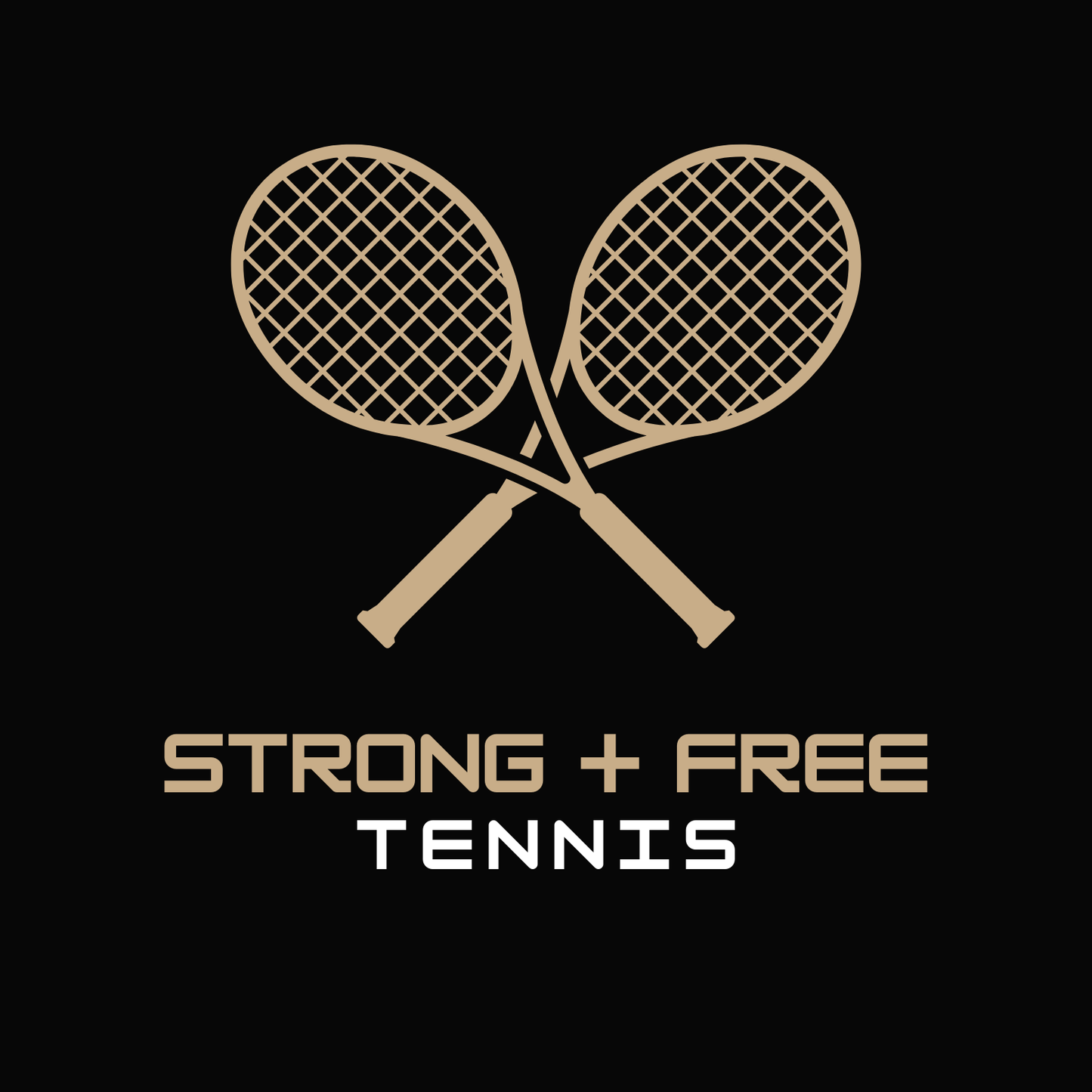 Tennis tee, black. S+F signature tennis logo design.