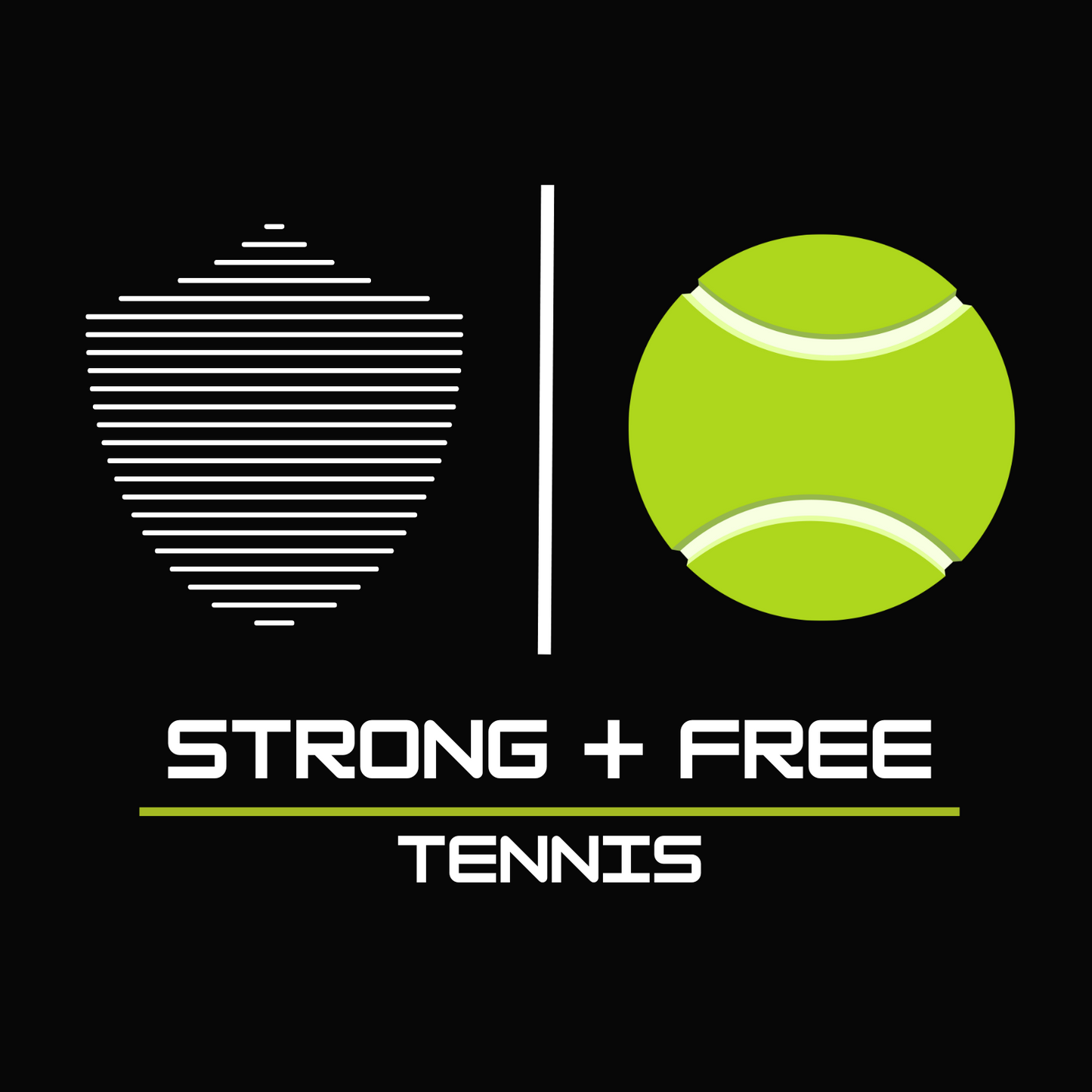 Tennis tee, black. S+F custom tennis logo design, ball art.