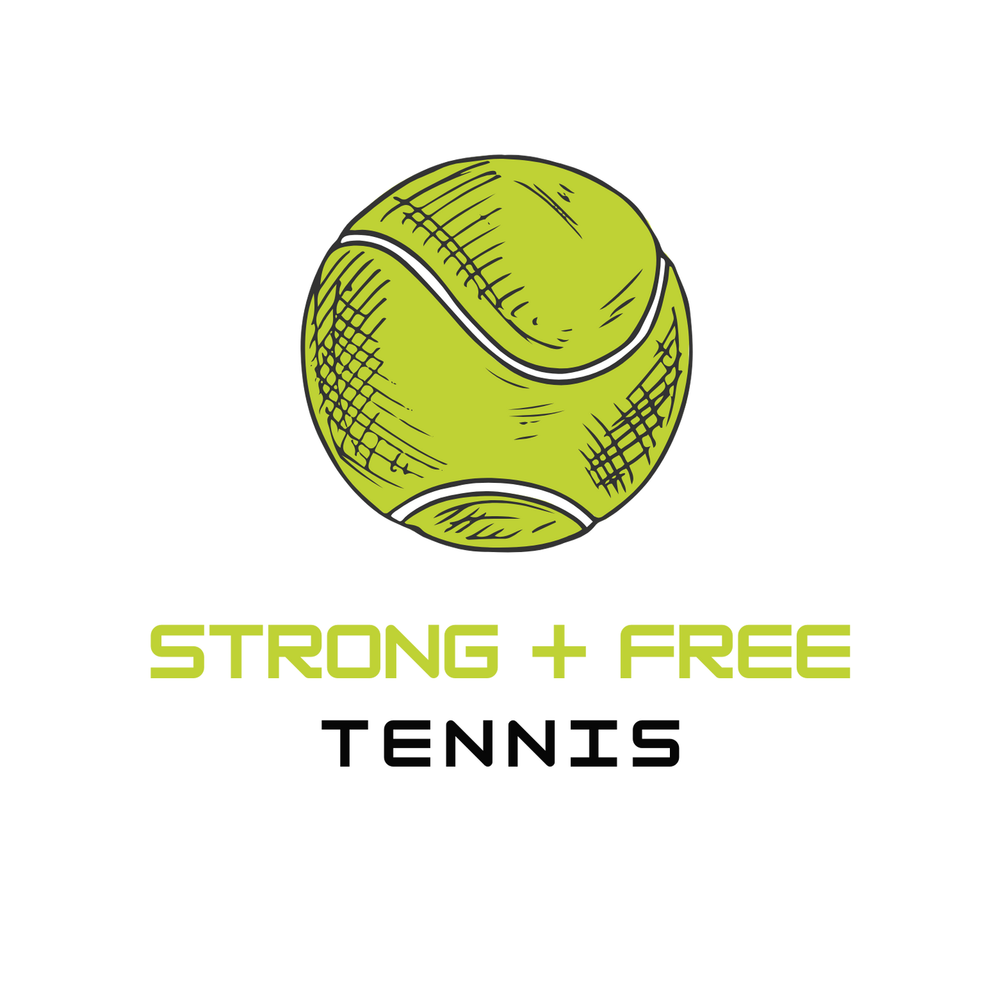 Tennis tee, white. S+F custom tennis logo design, ball art II.