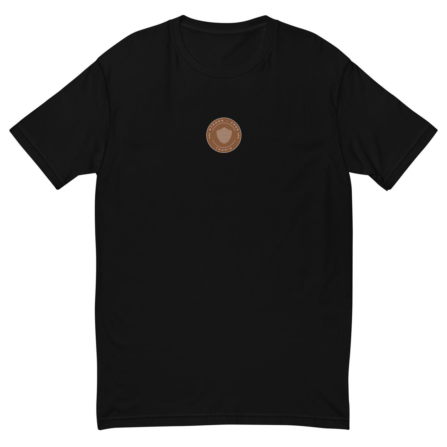 Tennis tee, various colors. S+F signature shield logo design, reverse brown crest.