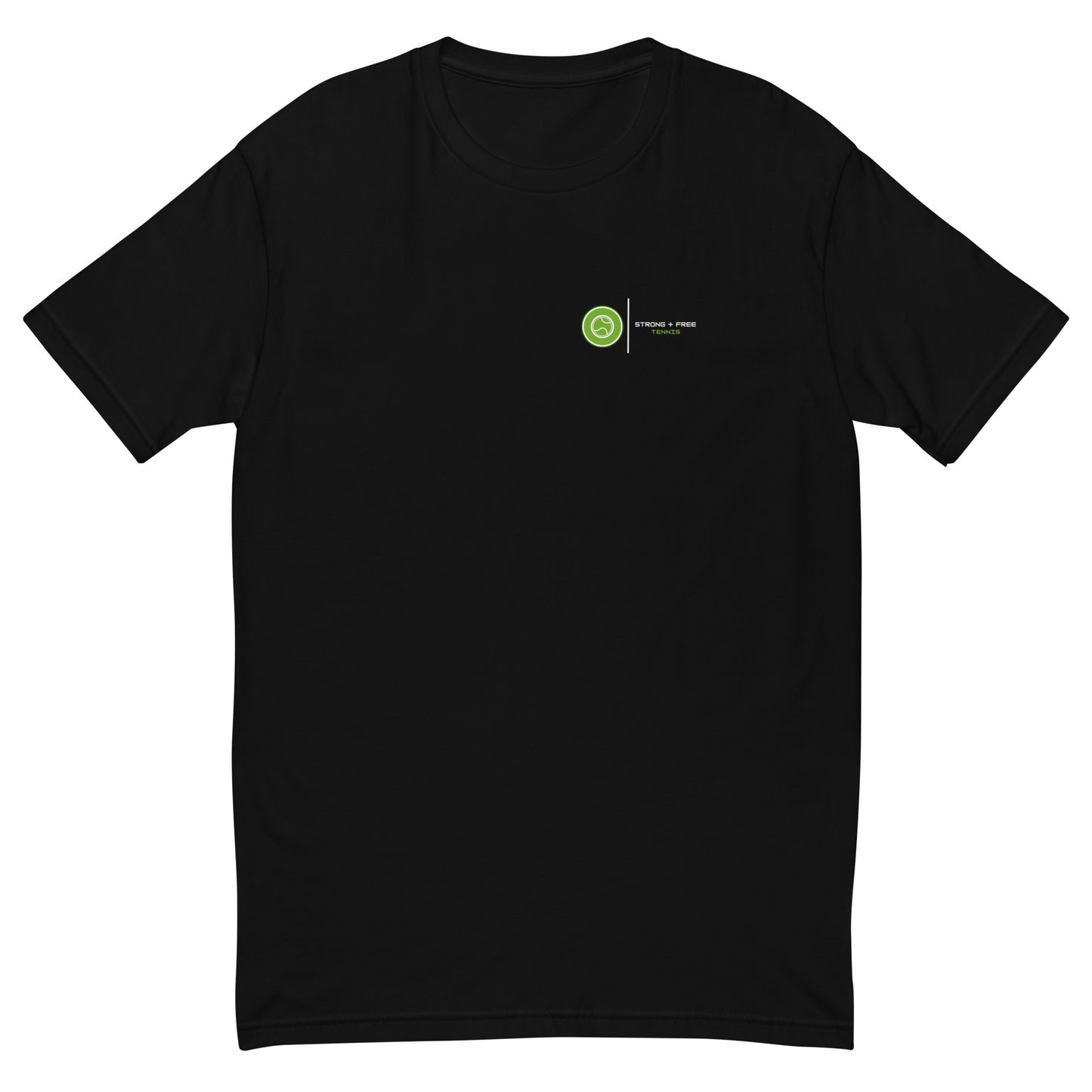 Tennis tee, black. S+F custom tennis logo design, ball art III.