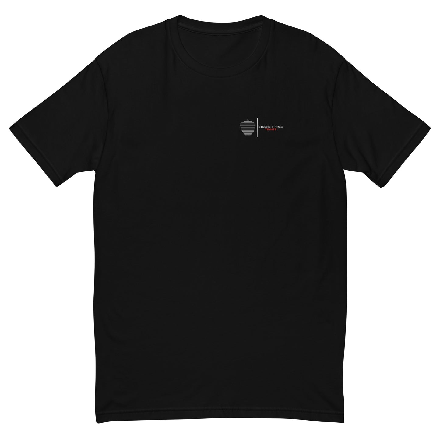 Tennis tee, black. S+F signature shield logo design II.