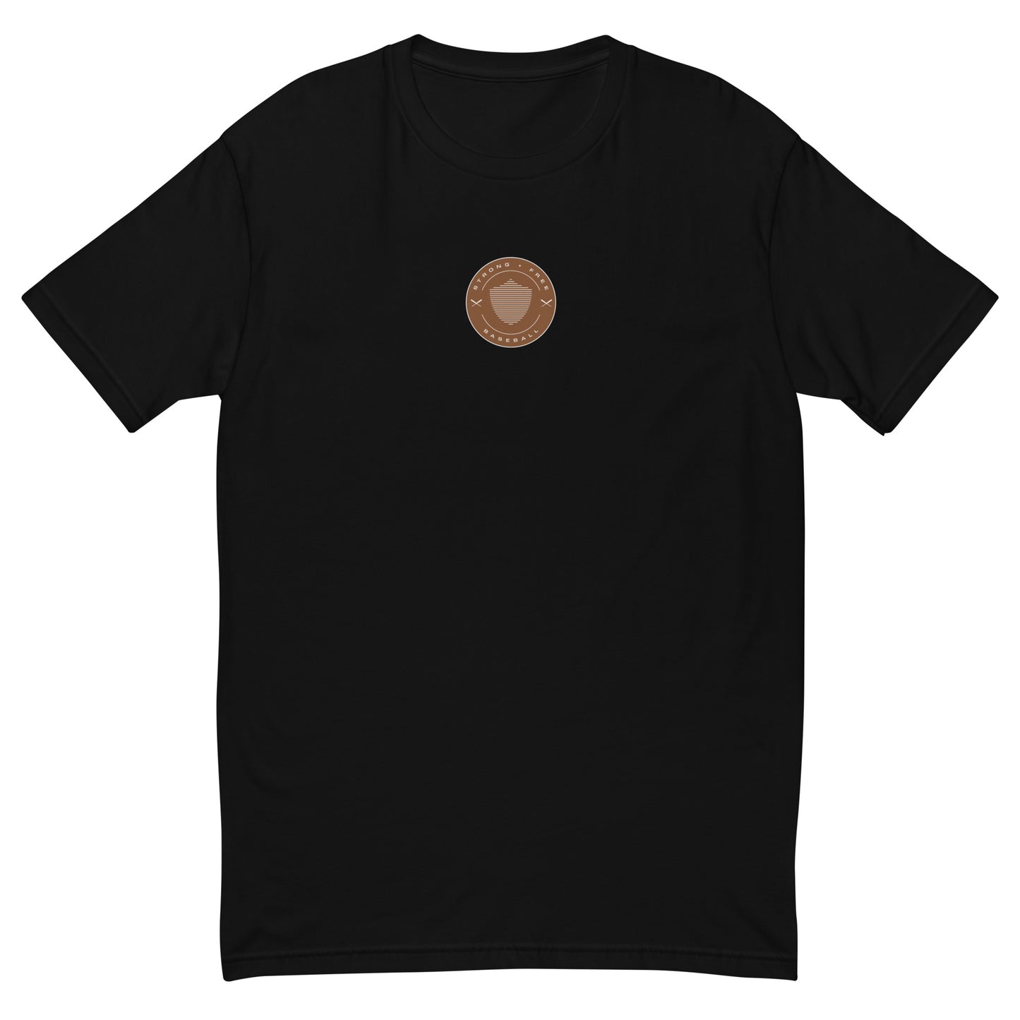 Men's baseball tee, various colors. S+F signature shield logo design, reverse brown crest.