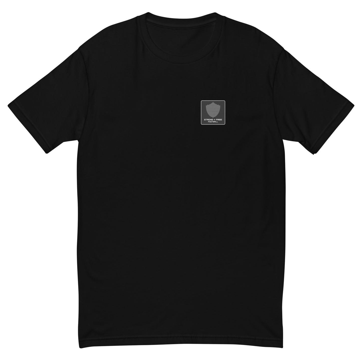 Men's football tee, various colors. S+F signature shield logo design, reverse black icon.