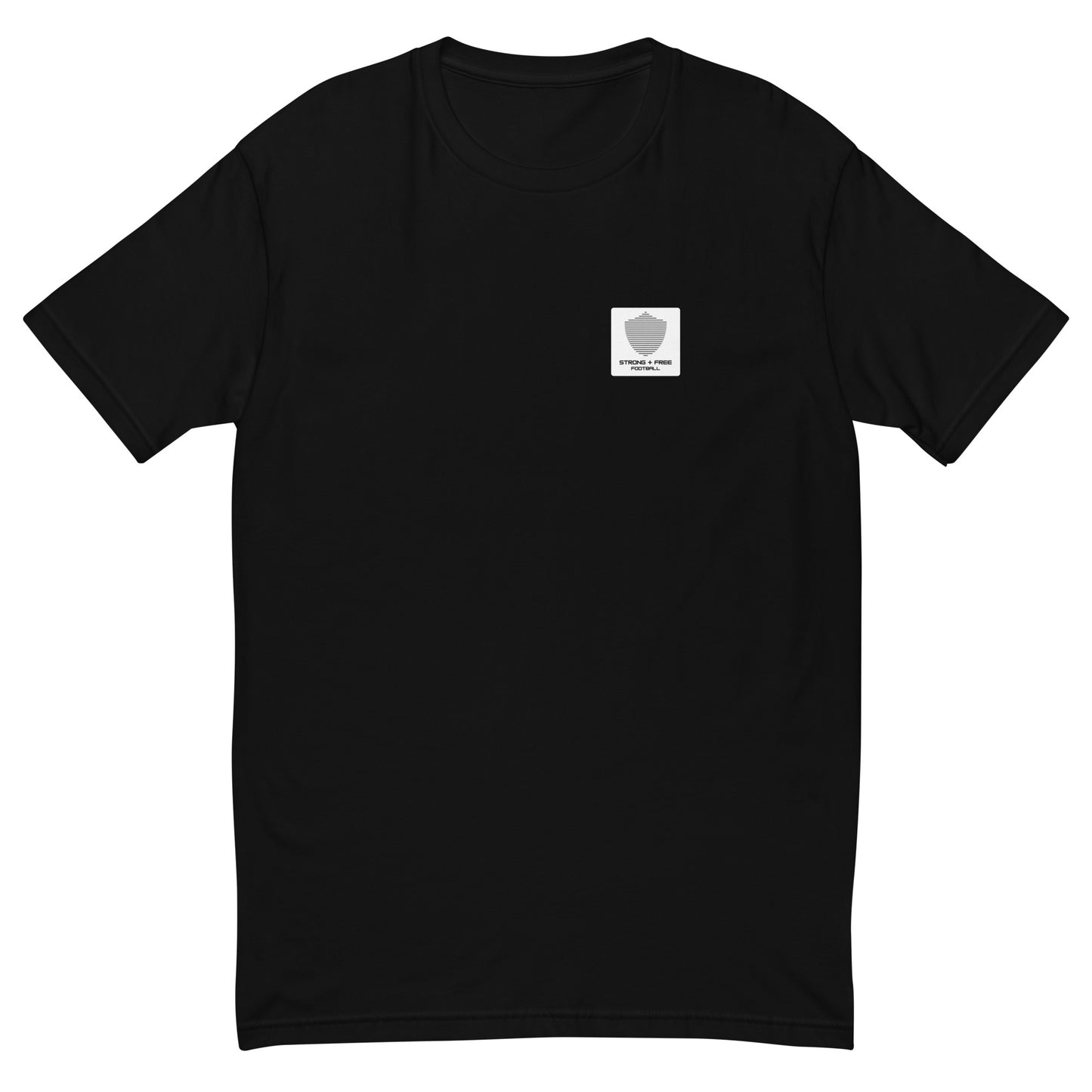 Men's football tee, various colors. S+F signature shield logo design, reverse white icon.