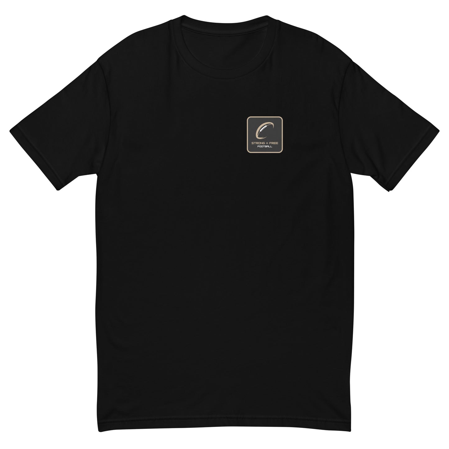 Men's football tee, various colors. S+F signature football logo design, reverse black icon.
