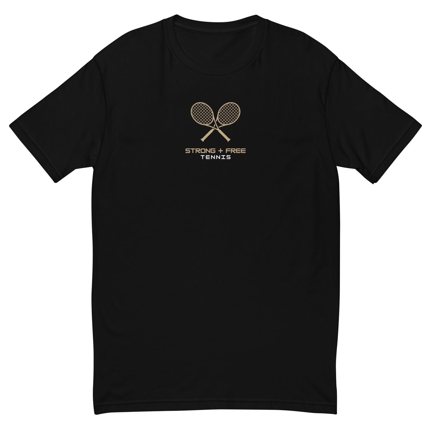 Tennis tee, black. S+F signature tennis logo design.