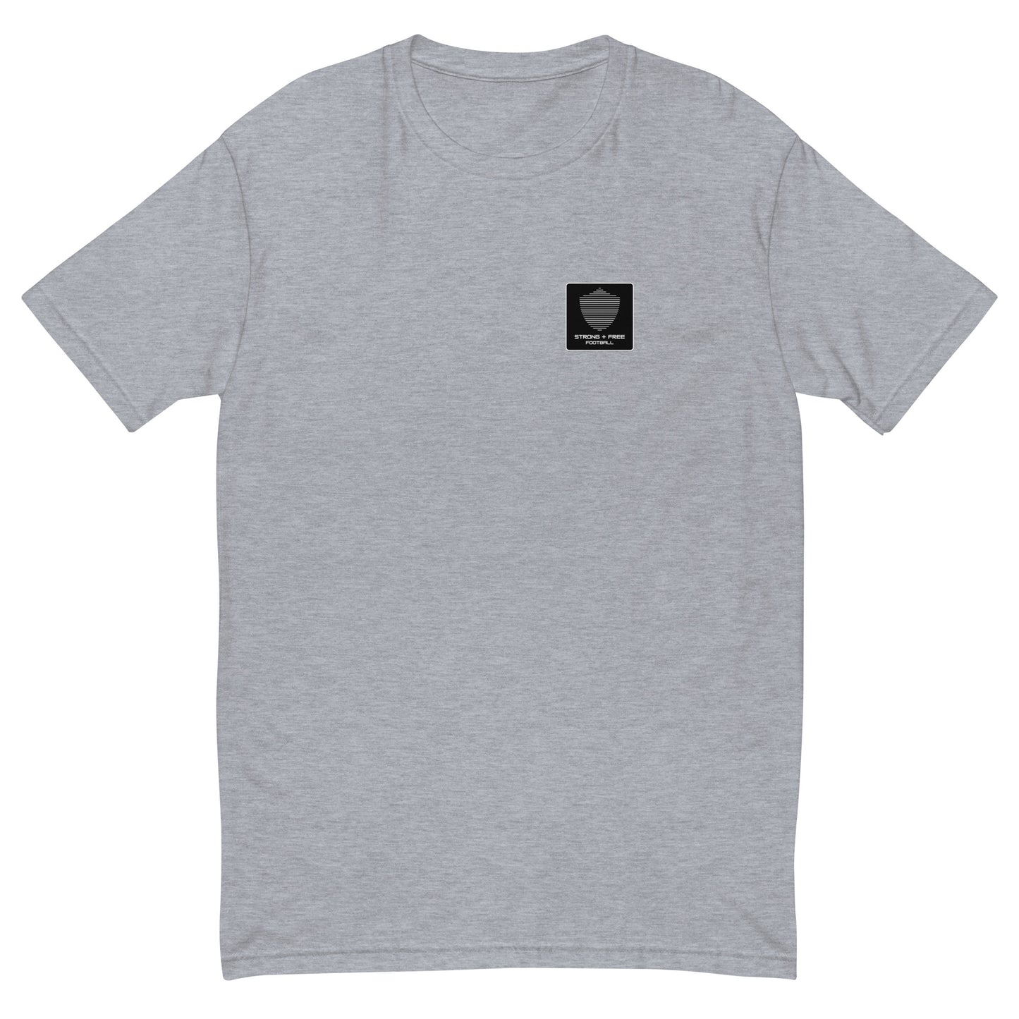 Men's football tee, various colors. S+F signature shield logo design, reverse black icon.