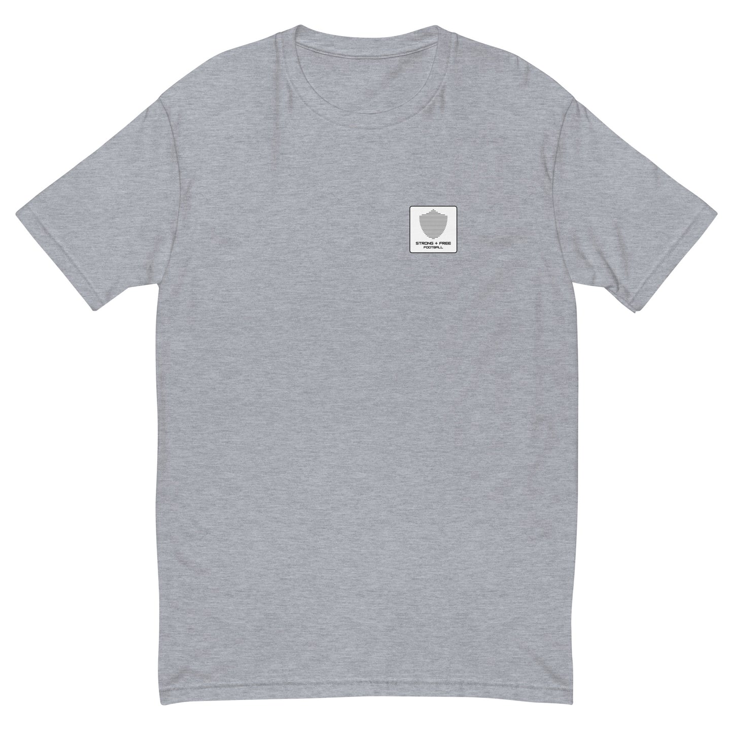 Men's football tee, various colors. S+F signature shield logo design, reverse white icon.