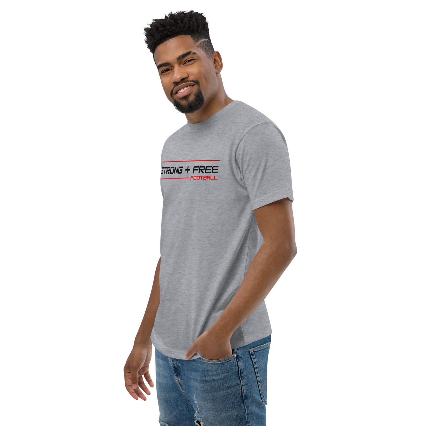 Men's football tee, multiple colors. S+F signature wordmark logo design II.