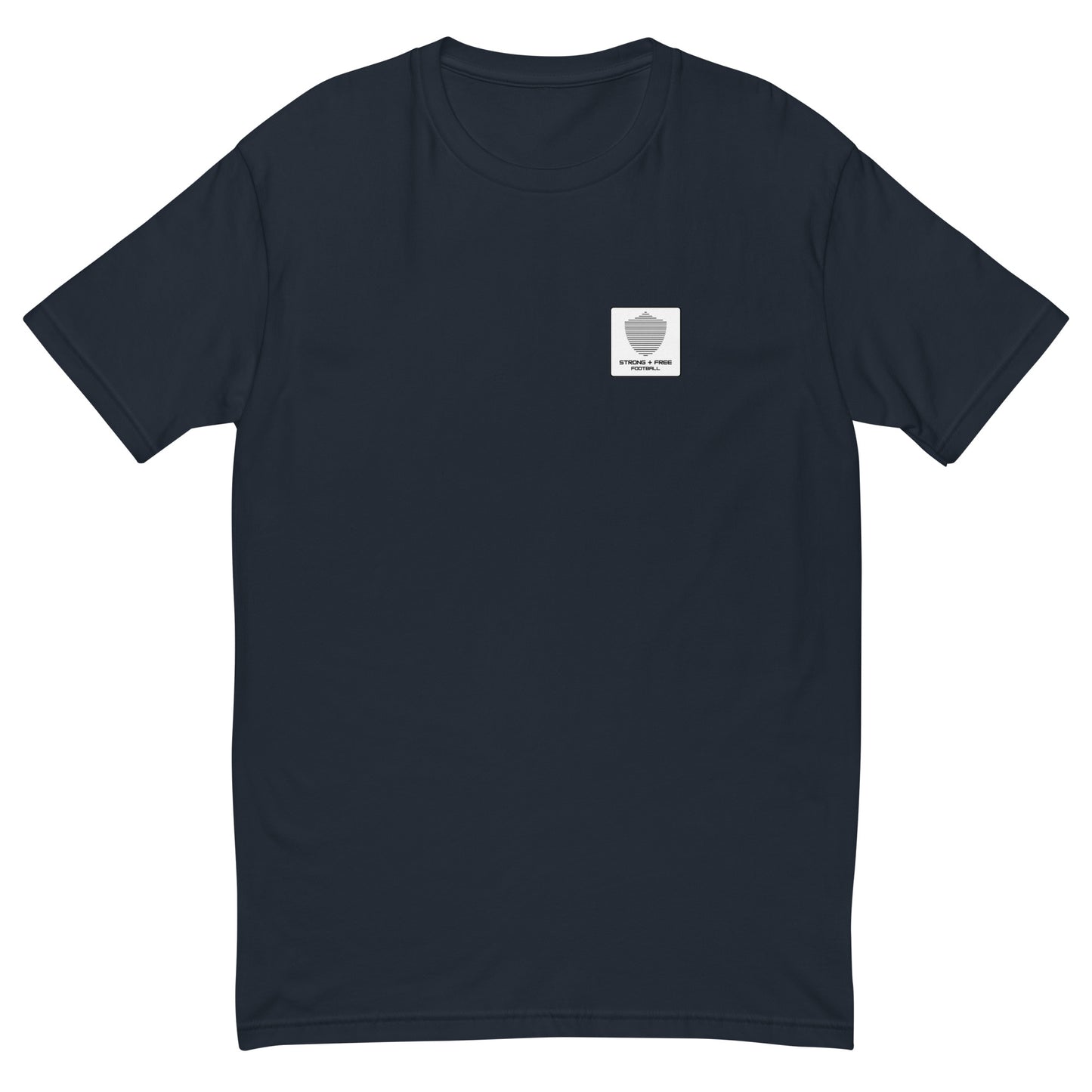 Men's football tee, various colors. S+F signature shield logo design, reverse white icon.