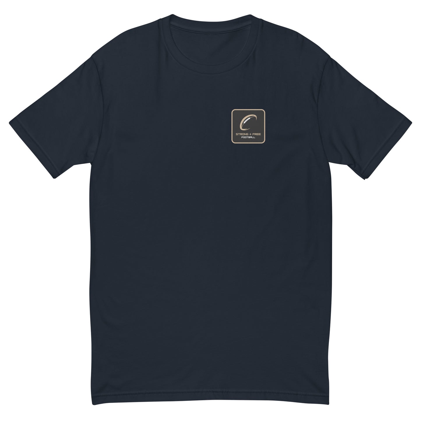 Men's football tee, various colors. S+F signature football logo design, reverse black icon.