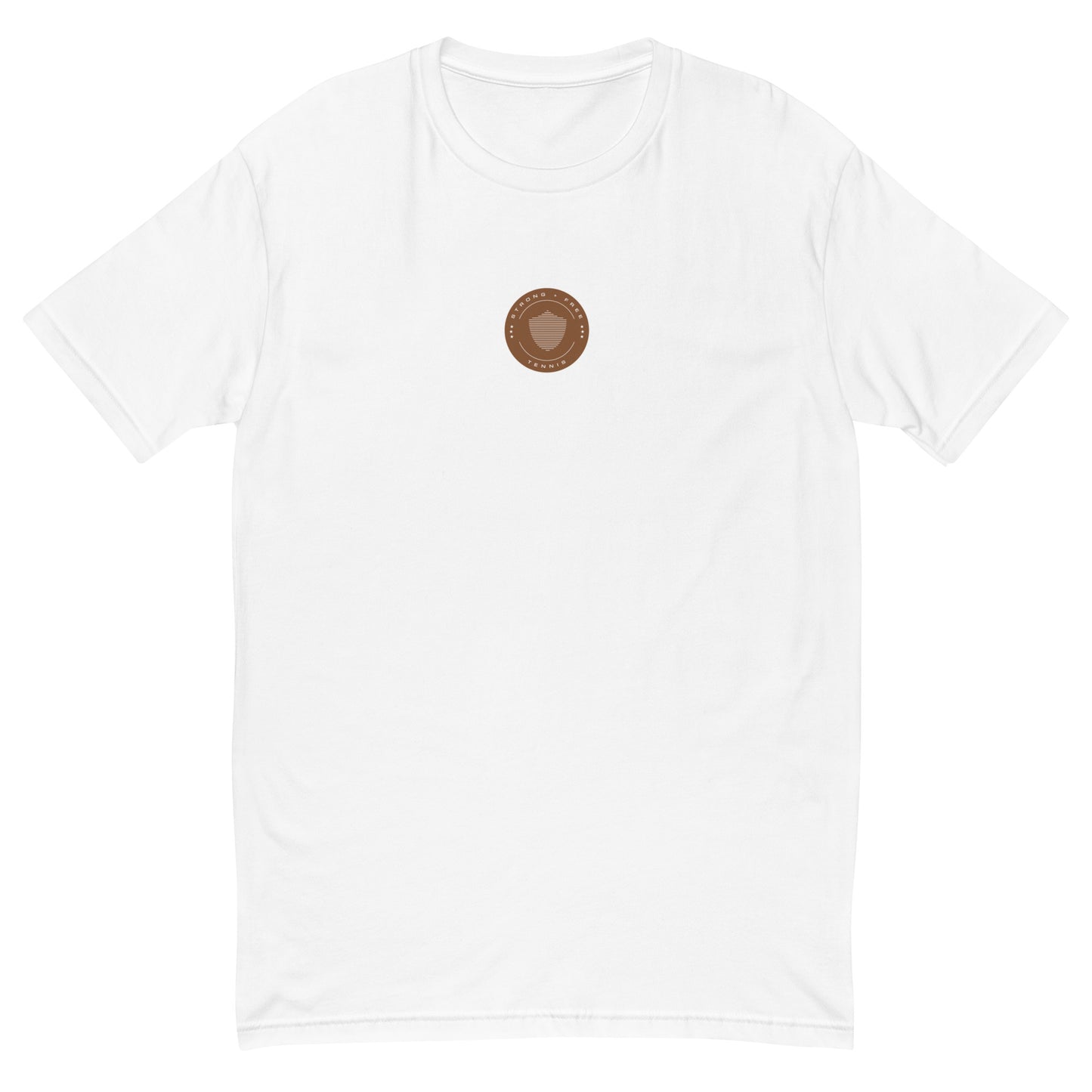 Tennis tee, various colors. S+F signature shield logo design, reverse brown crest.