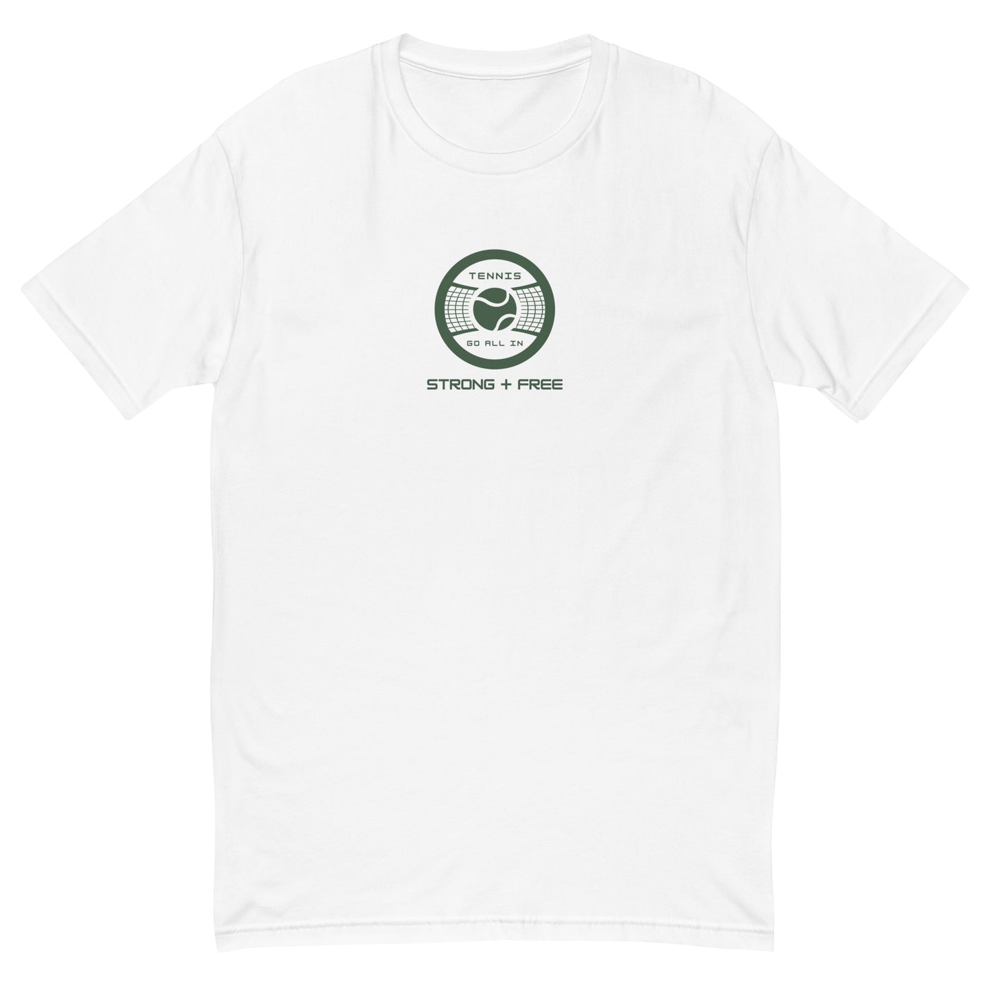 Tennis tee, white. S+F custom tennis logo design, tennis crest.