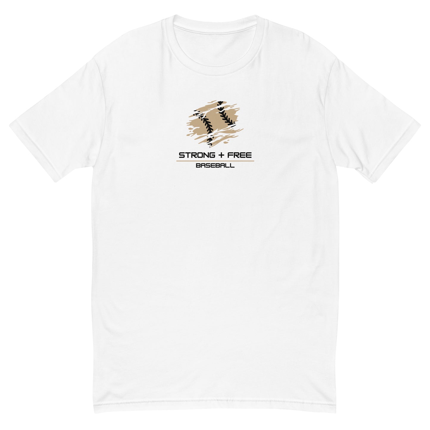 Men's baseball tee, white. S+F signature baseball logo design.