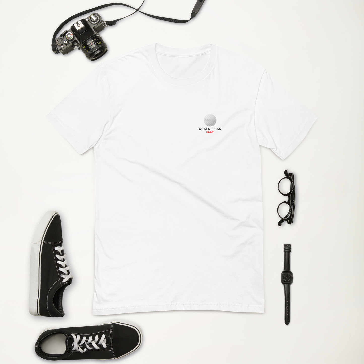 Men's golf tee, multiple colors. S+F custom logo design, digital golf I.