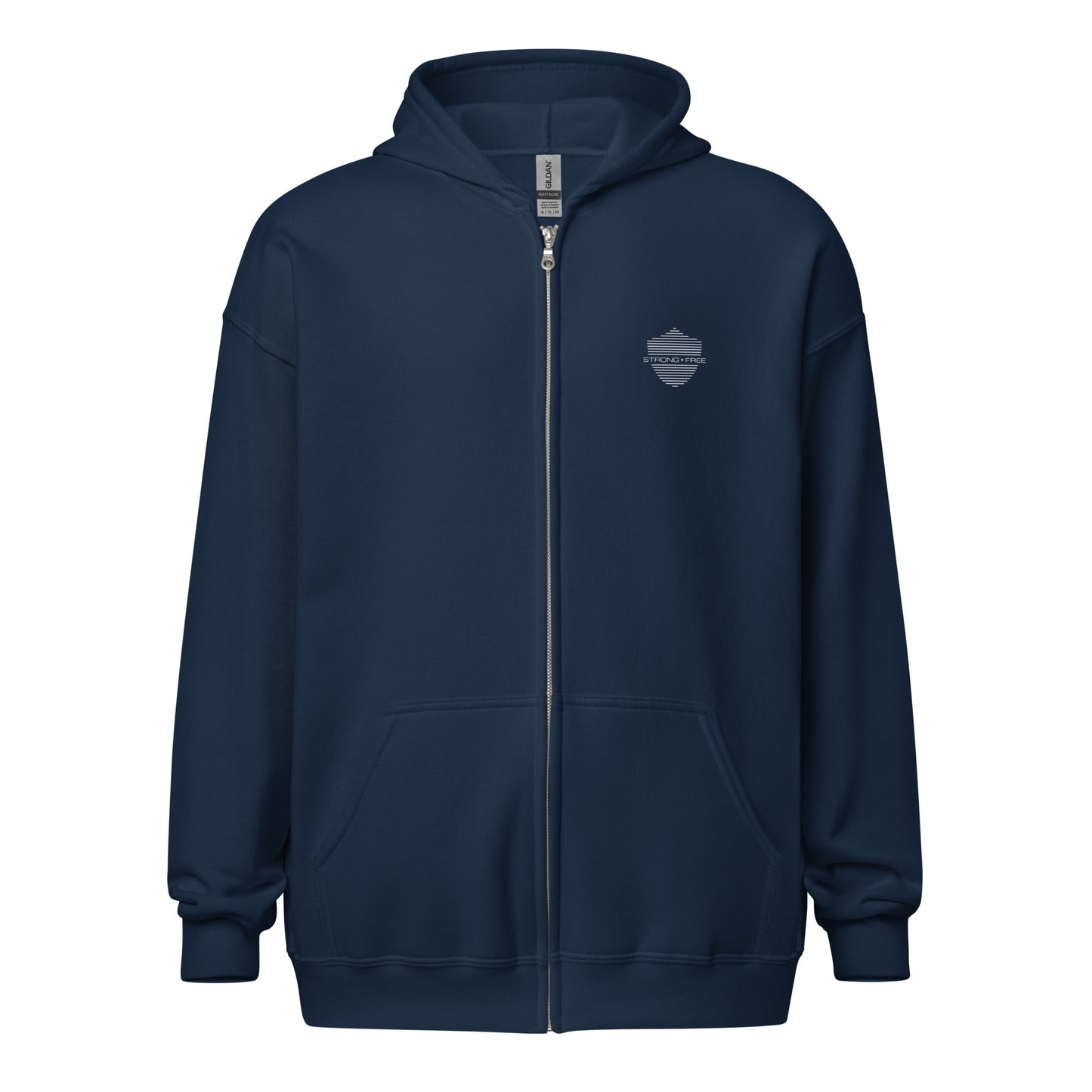 Men's Full Zip Hoodie, Black/Navy. S+F Shield Logo Design.