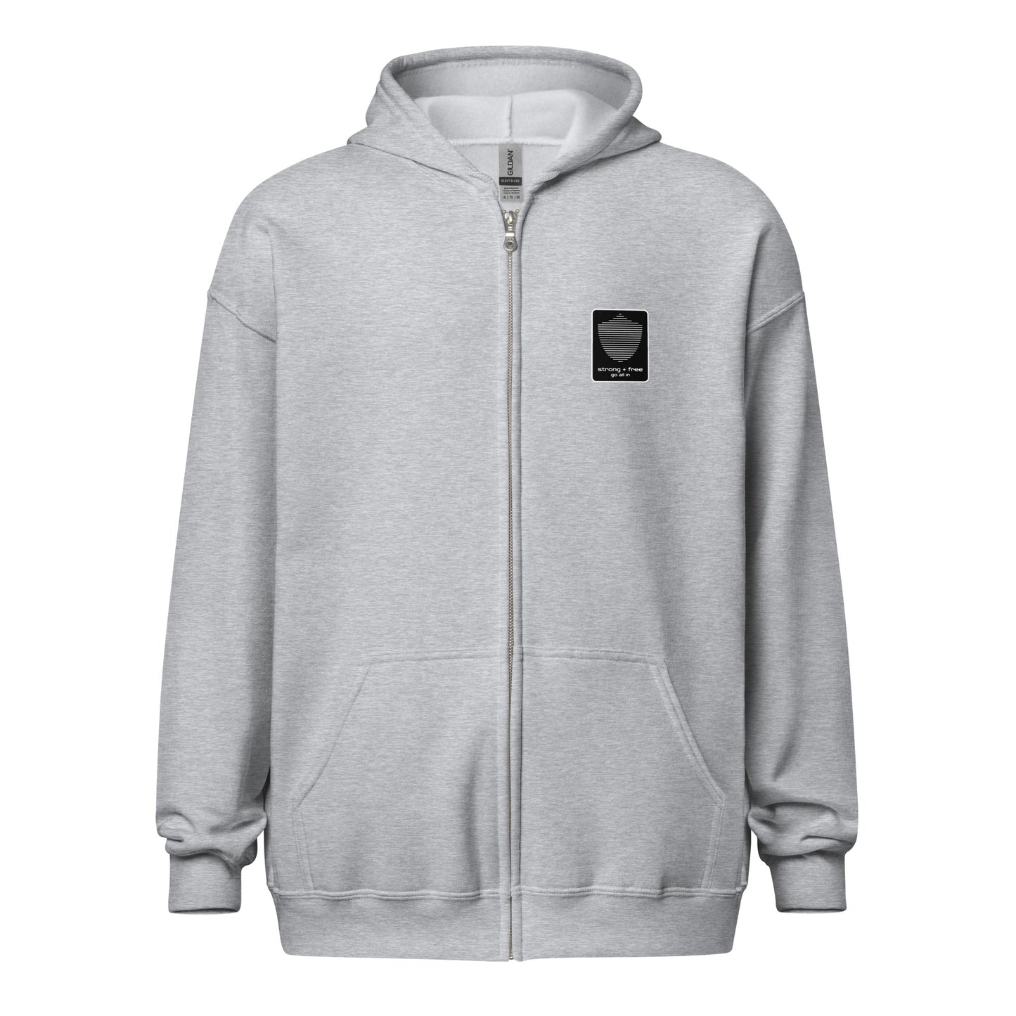 Men's Full Zip Hoodie, Black/Blue/Grey/White. S+F Reverse Shield Logo Design.