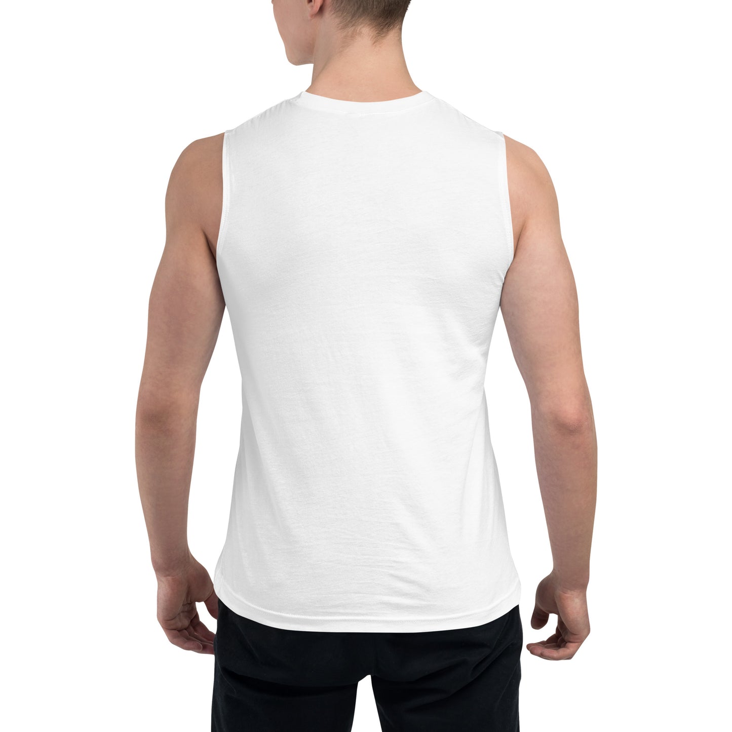 Men's Sleeveless Top, White. S+F Shield I Logo Design.