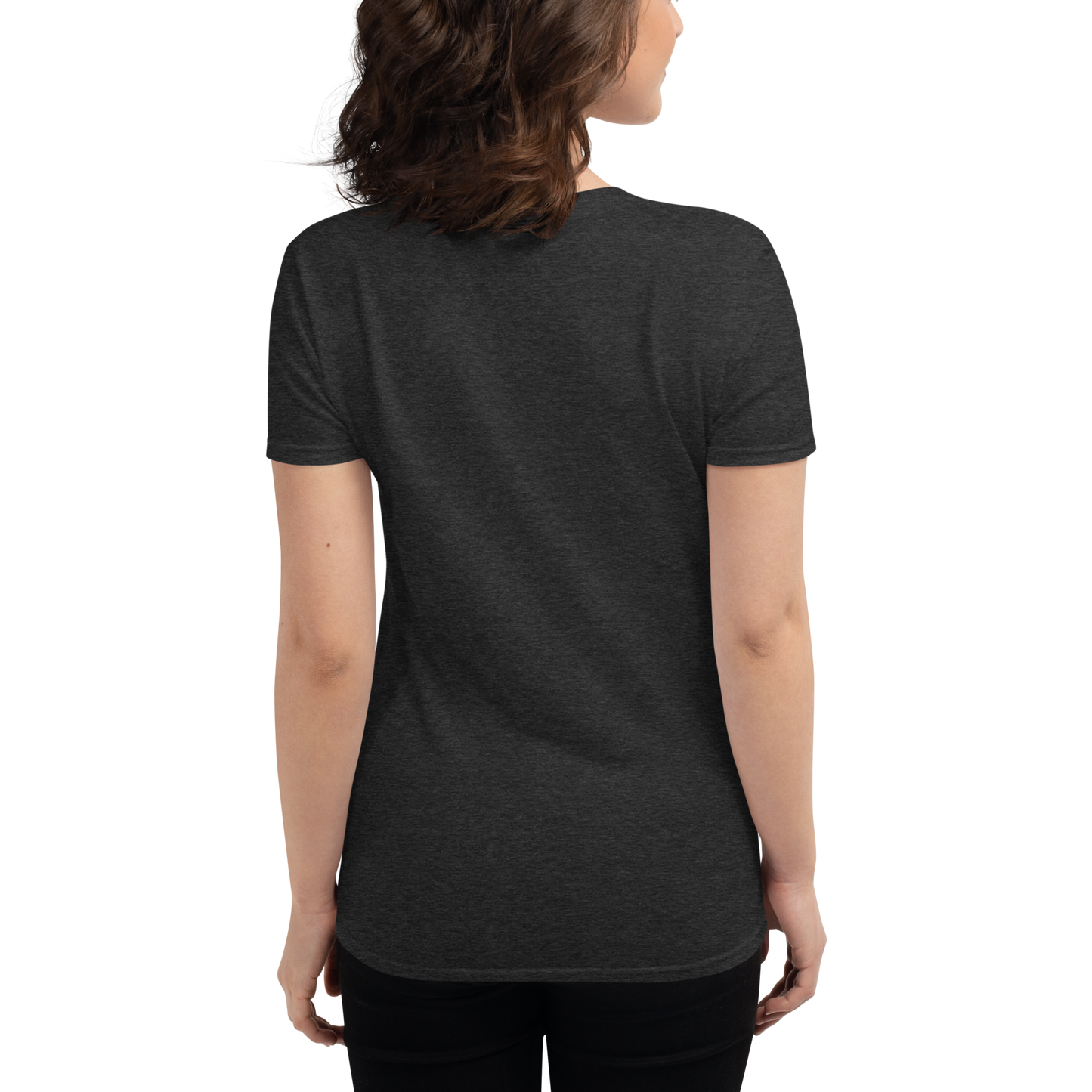Women's short sleeve t-shirt, black/navy/grey colors. S+F pickleball love logo design.
