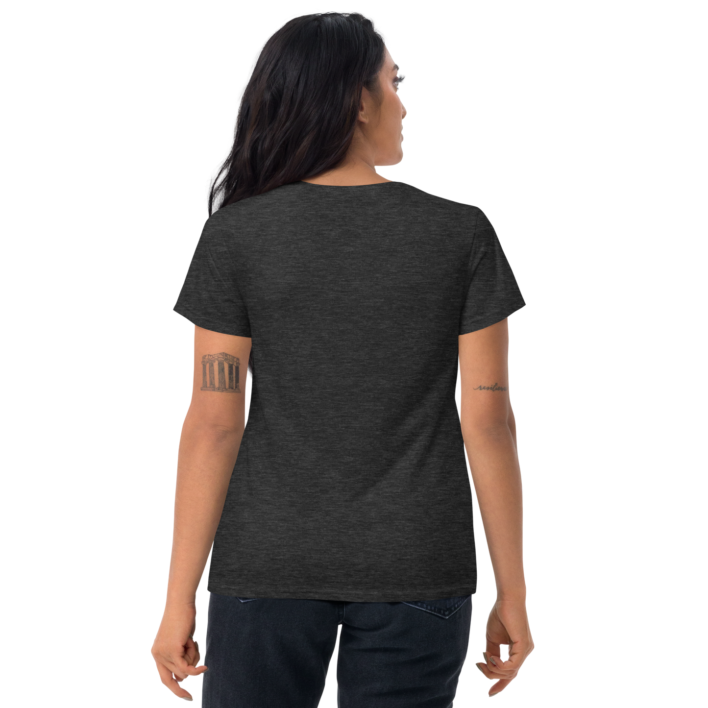 Women's short sleeve t-shirt, black/navy/grey colors. S+F signature shield logo design II.