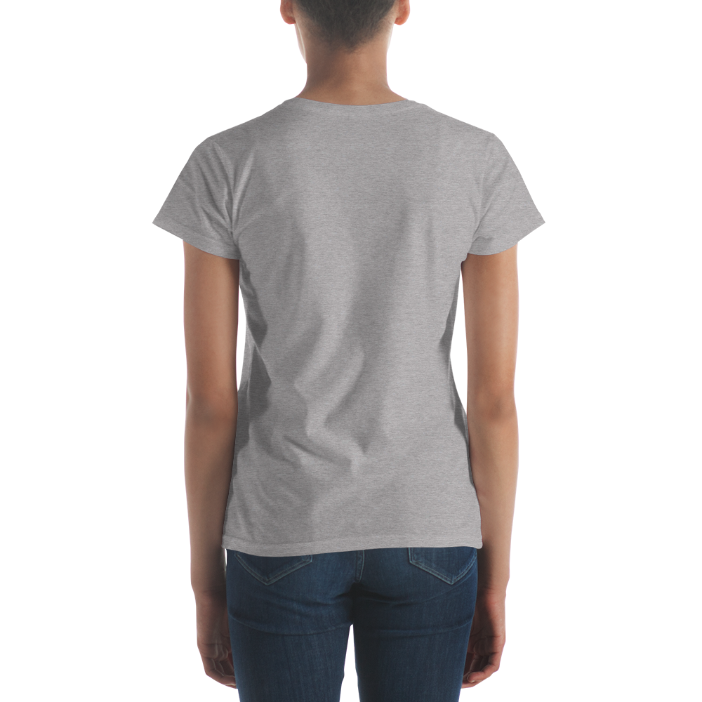 Women's short sleeve t-shirt, white/grey colors. S+F custom pickleball logo design, pickleball III.