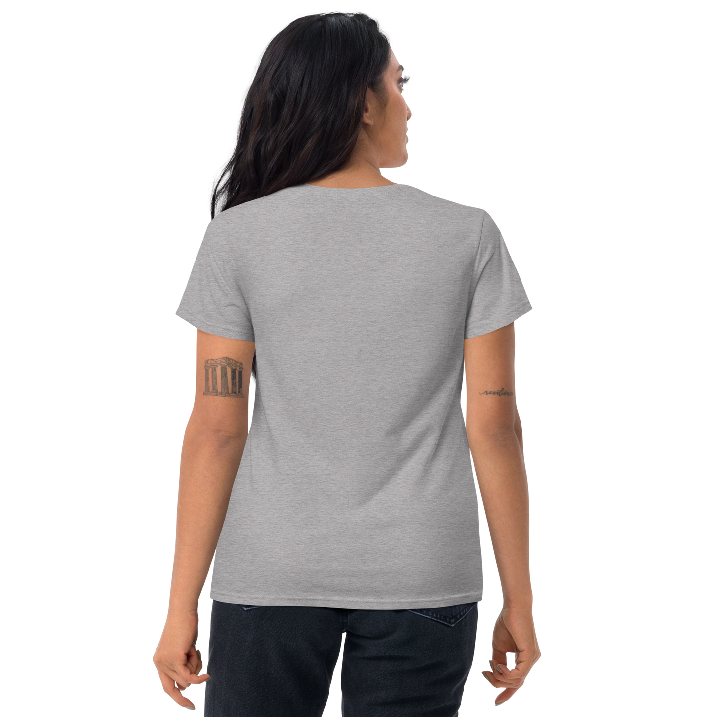Women's short sleeve t-shirt, various colors. S+F custom pickleball logo design, black crest.