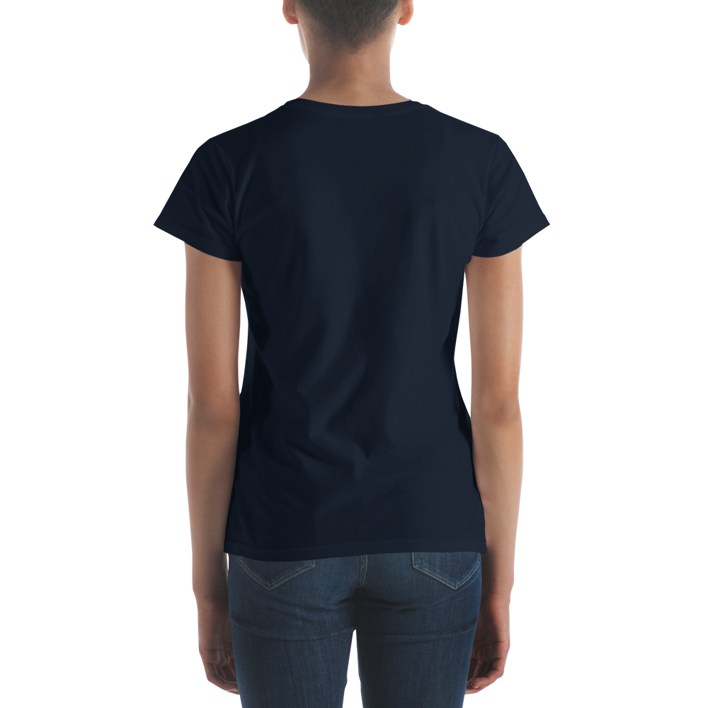 Women's short sleeve t-shirt, black/navy/grey colors. S+F pickleball love logo design.