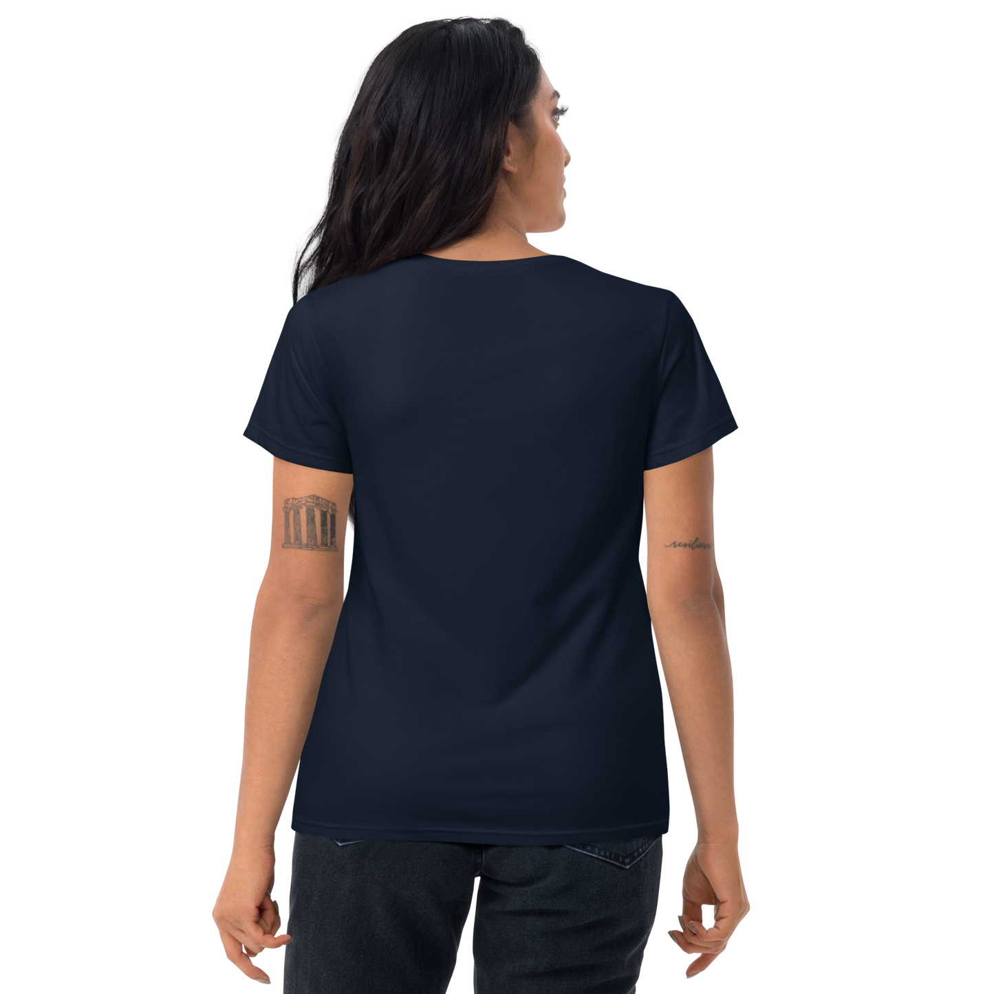 Women's short sleeve t-shirt, black/navy/grey. S+F custom pickleball logo design, pickleball II.