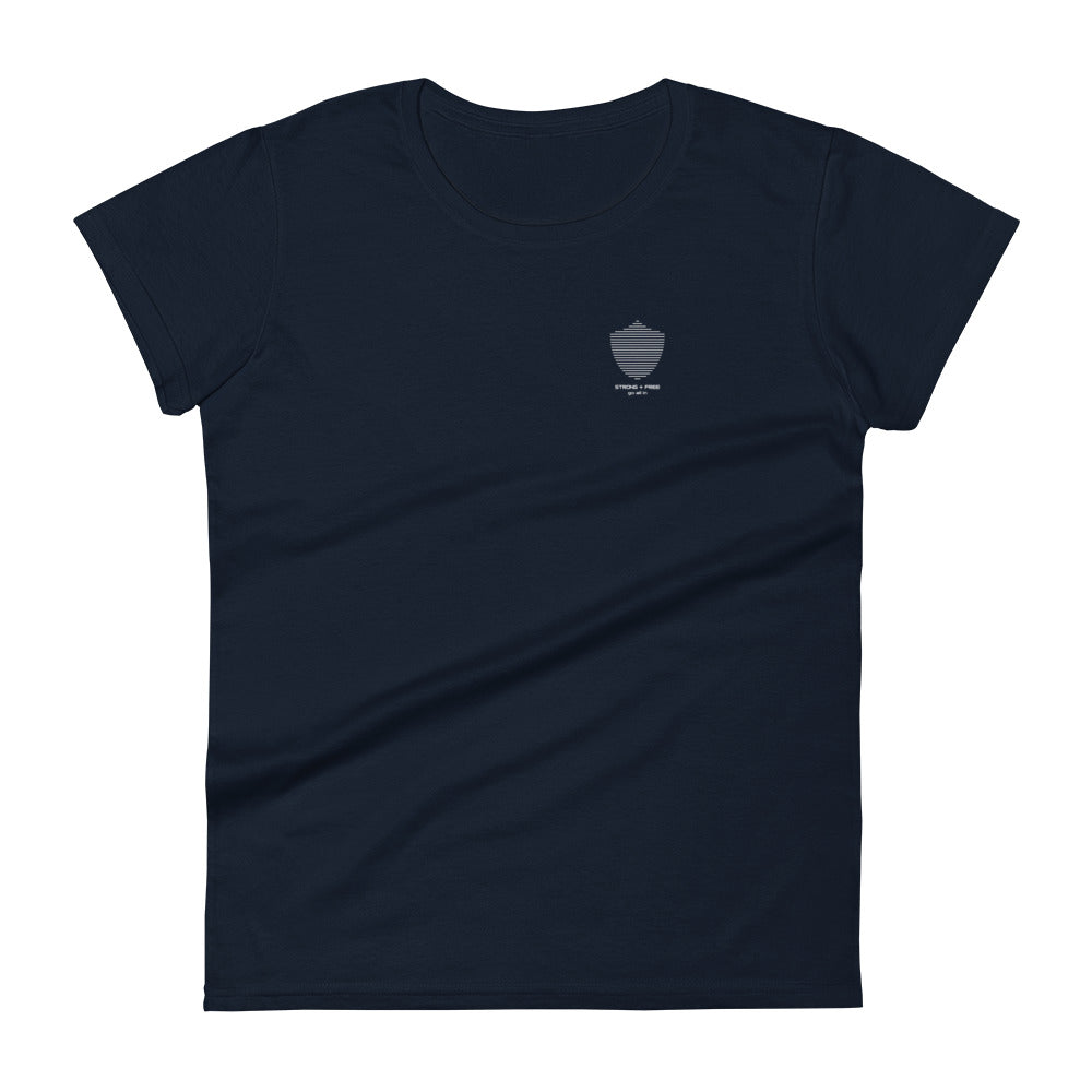 Women's short sleeve tee, various colors. S+F signature shield logo design.