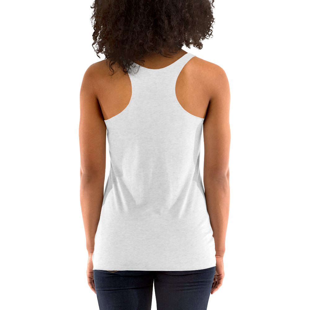 Women's Racerback Tank, various colors. S+F signature shield logo design, reverse white icon.