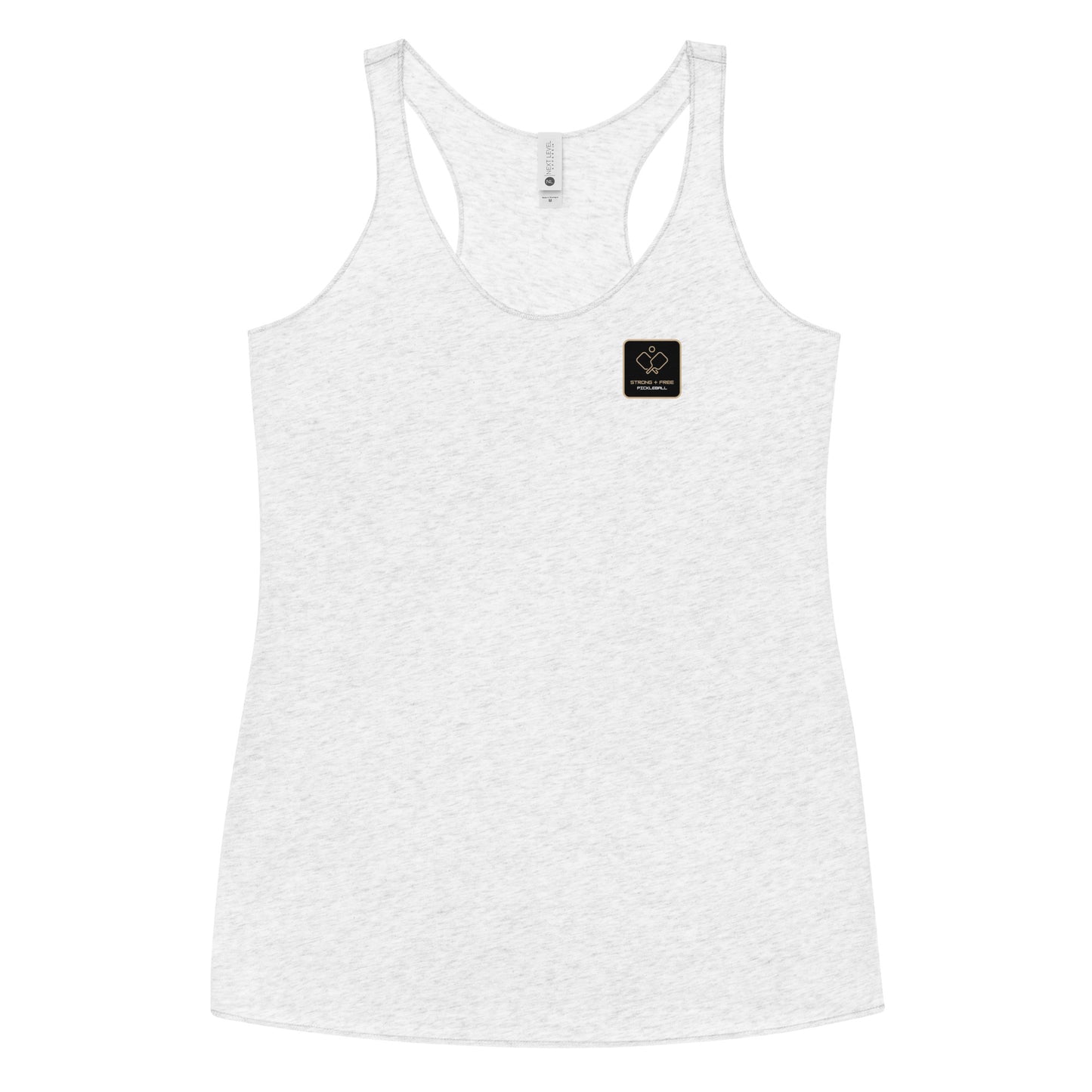 Women's Racerback Tank, various colors. S+F signature pickleball logo design, reverse black icon.