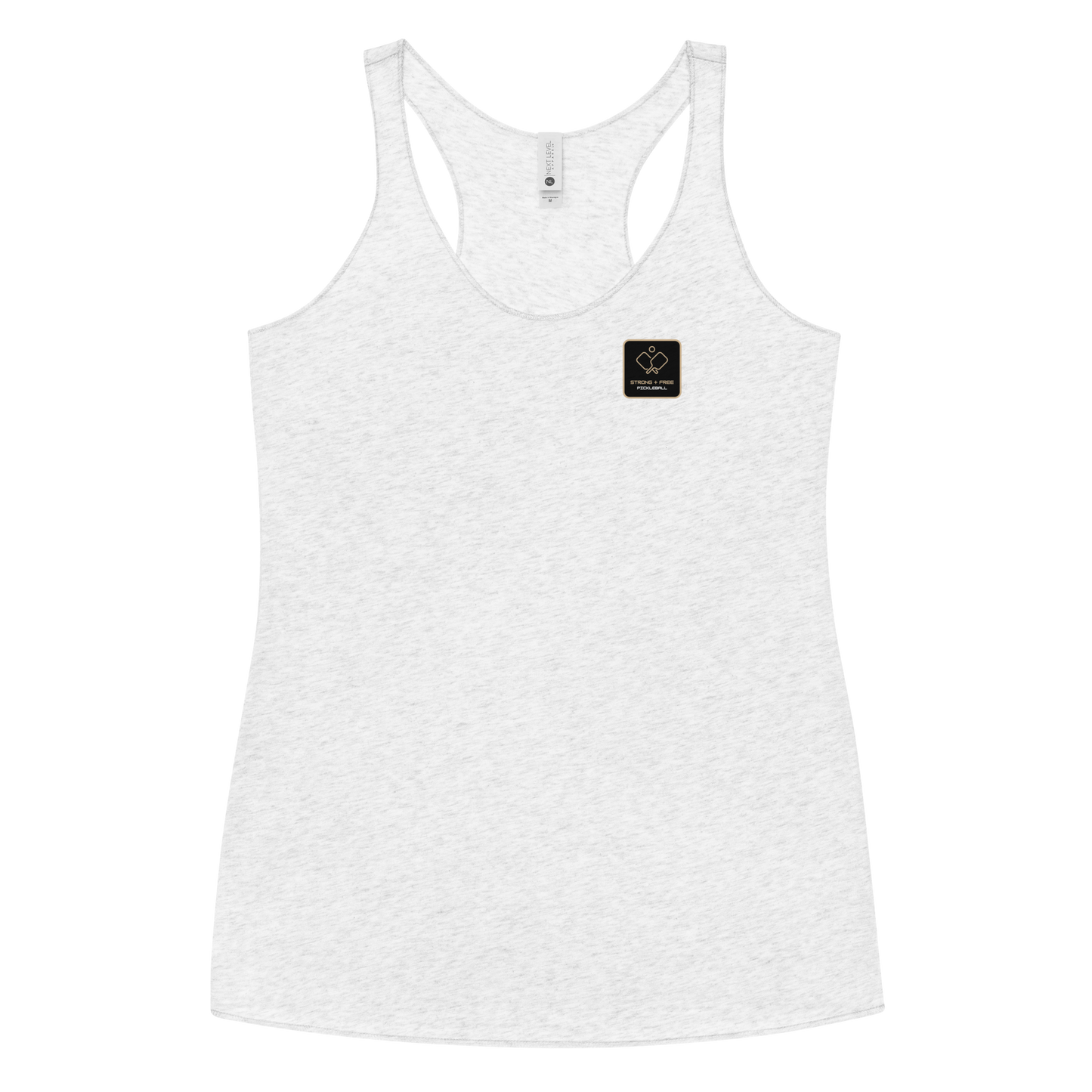 Women's Racerback Tank, various colors. S+F signature pickleball logo design, reverse black icon.