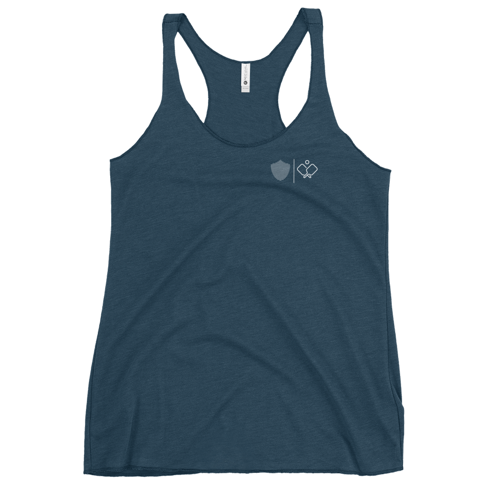 Women's Racerback Tank, various colors. S+F signature pickleball logo design.