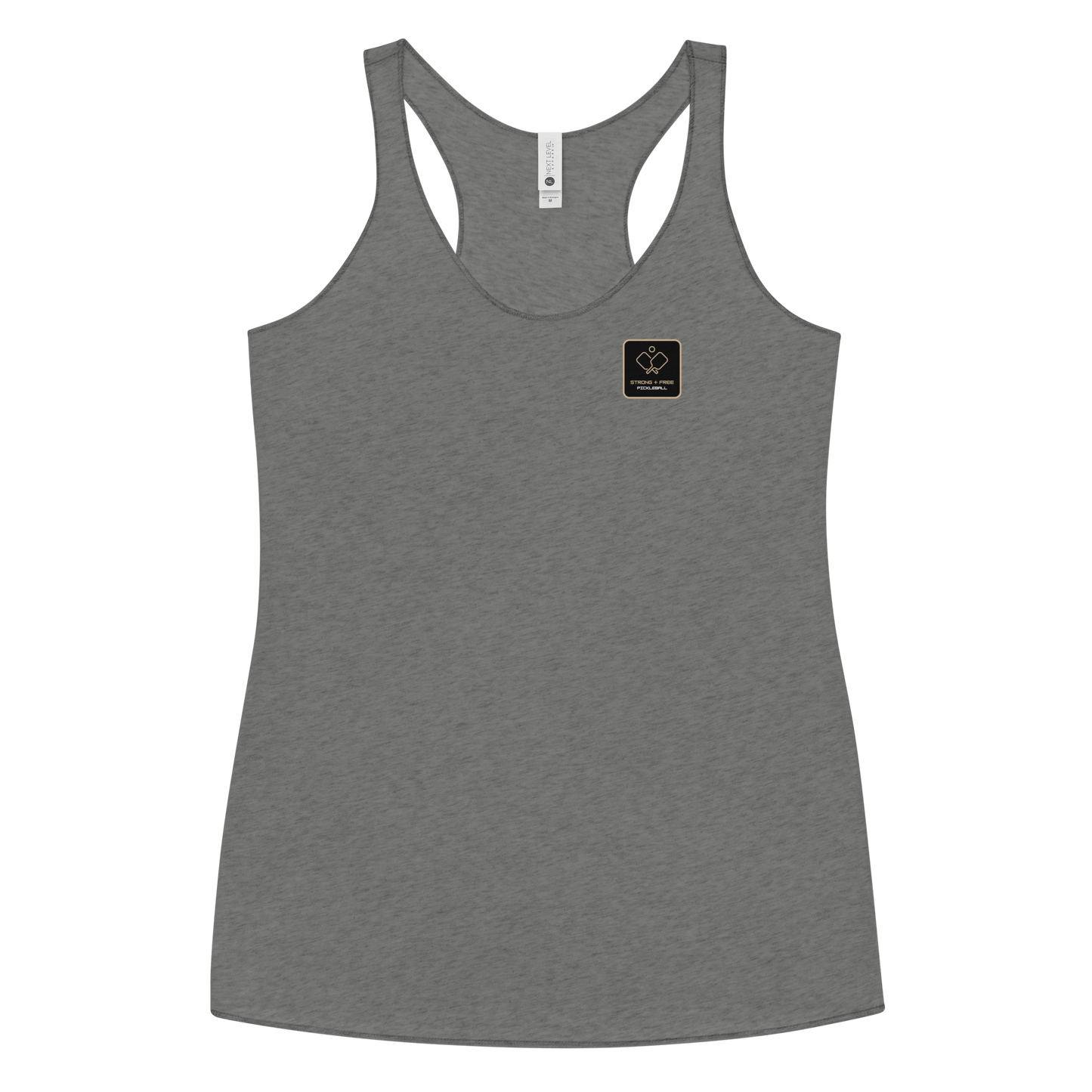 Women's Racerback Tank, various colors. S+F signature pickleball logo design, reverse black icon.