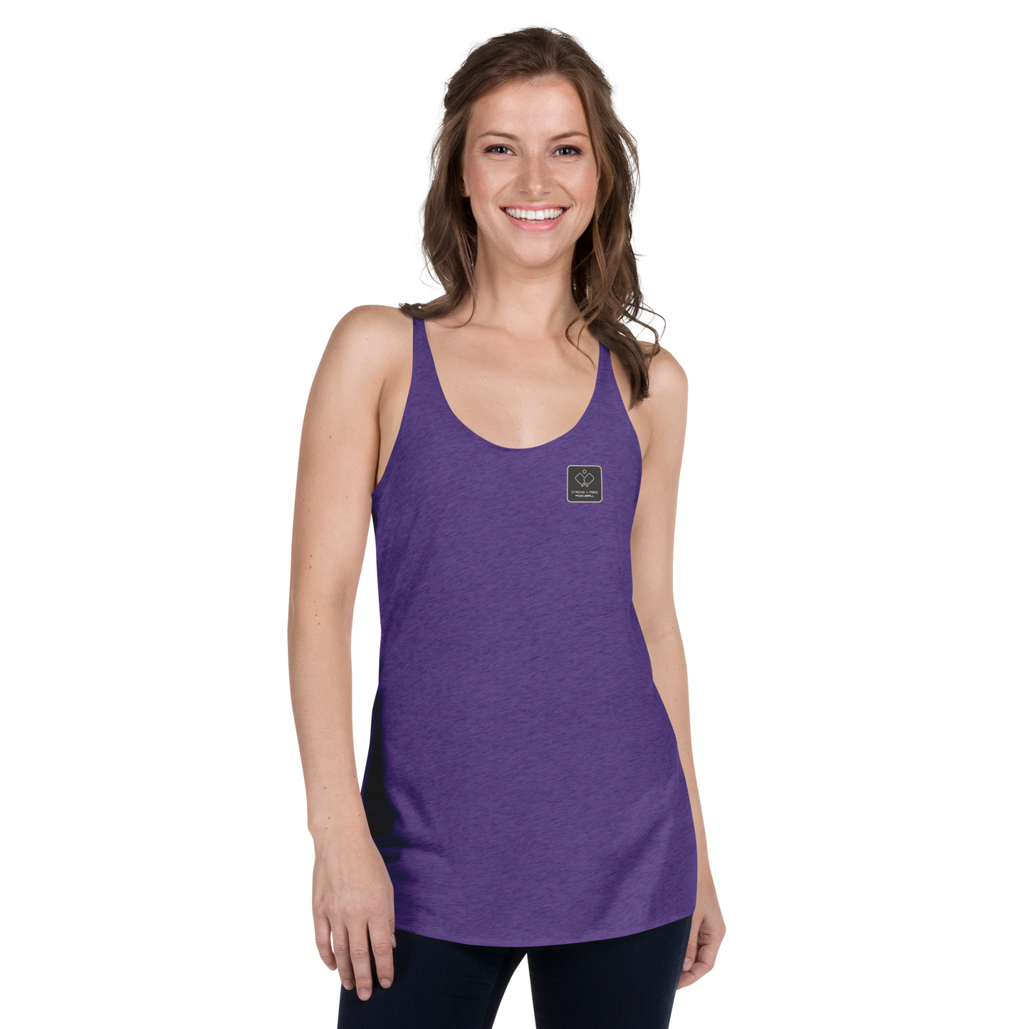 Women's Racerback Tank, various colors. S+F signature pickleball logo design, reverse black icon.
