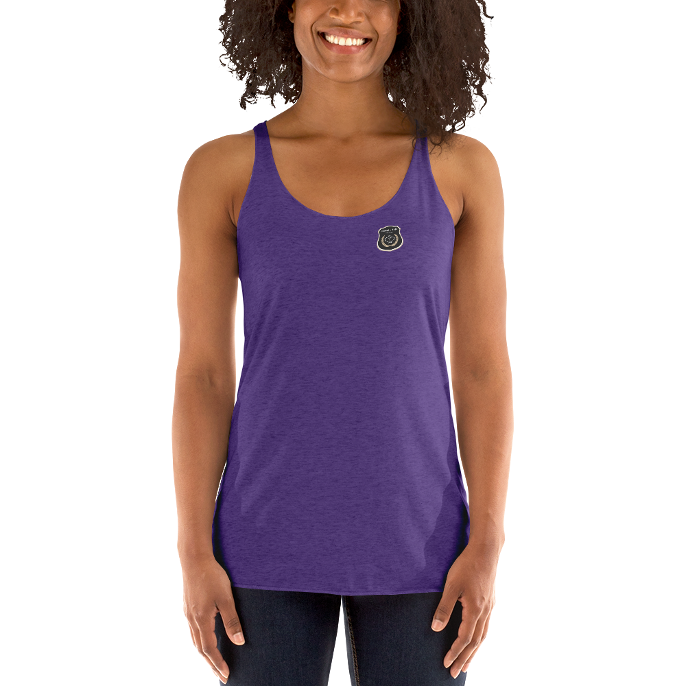 Women's Racerback Tank, various colors. S+F custom pickleball logo design, black icon.