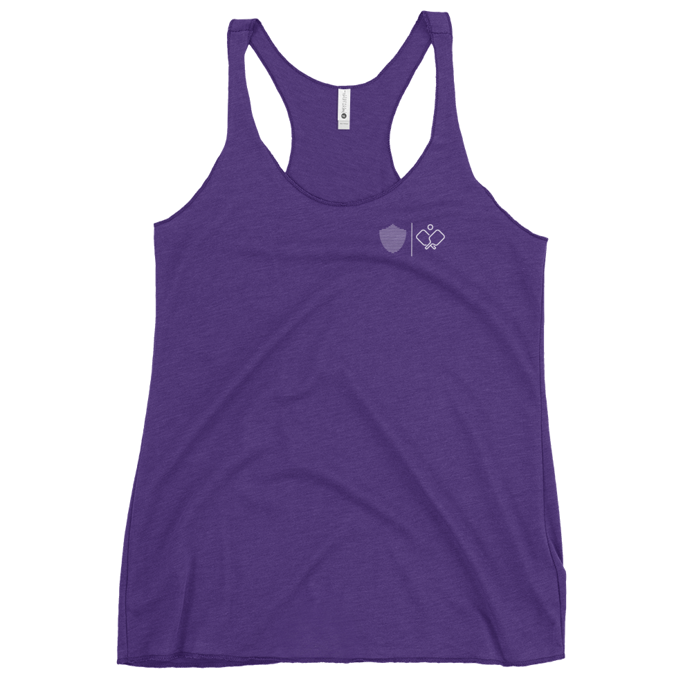 Women's Racerback Tank, various colors. S+F signature pickleball logo design.