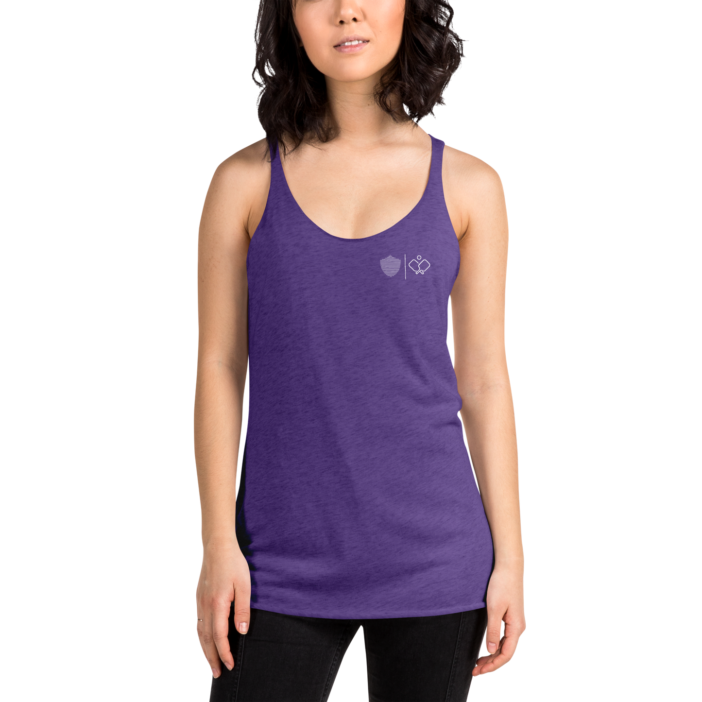 Women's Racerback Tank, various colors. S+F signature pickleball logo design.