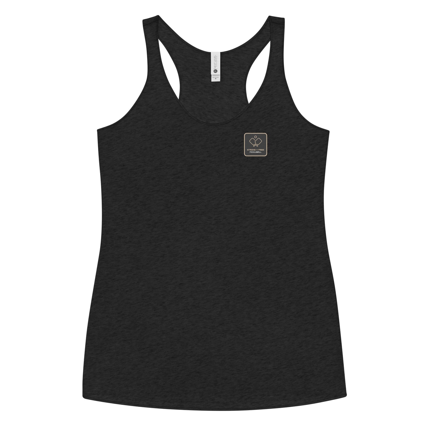 Women's Racerback Tank, various colors. S+F signature pickleball logo design, reverse black icon.