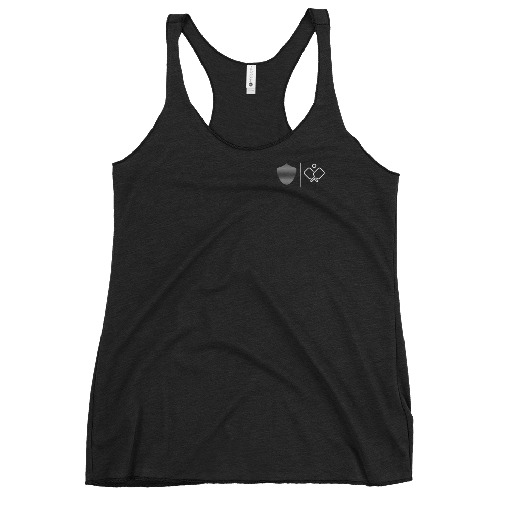 Women's Racerback Tank, various colors. S+F signature pickleball logo design.