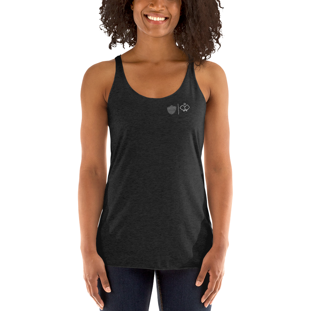 Women's Racerback Tank, various colors. S+F signature pickleball logo design.