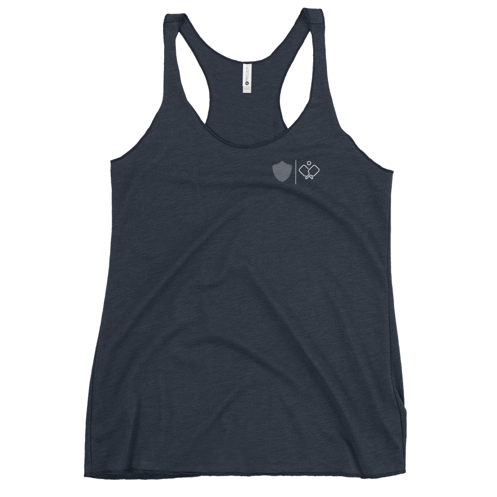Women's Racerback Tank, various colors. S+F signature pickleball logo design.