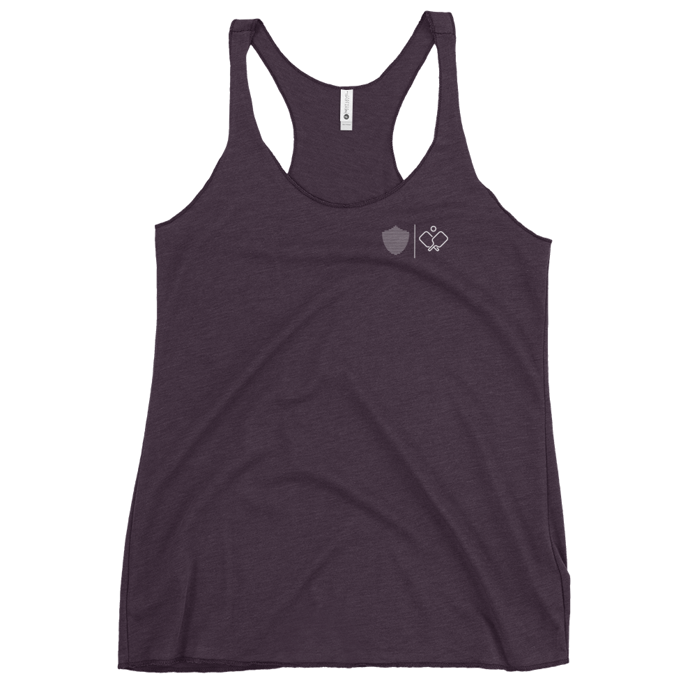 Women's Racerback Tank, various colors. S+F signature pickleball logo design.