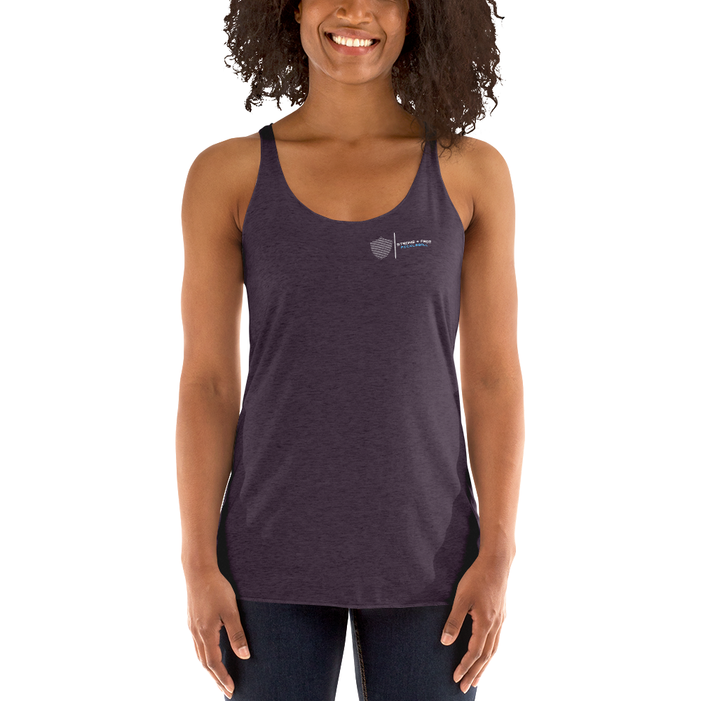 Women's Racerback Tank, various colors. S+F signature shield logo design II.