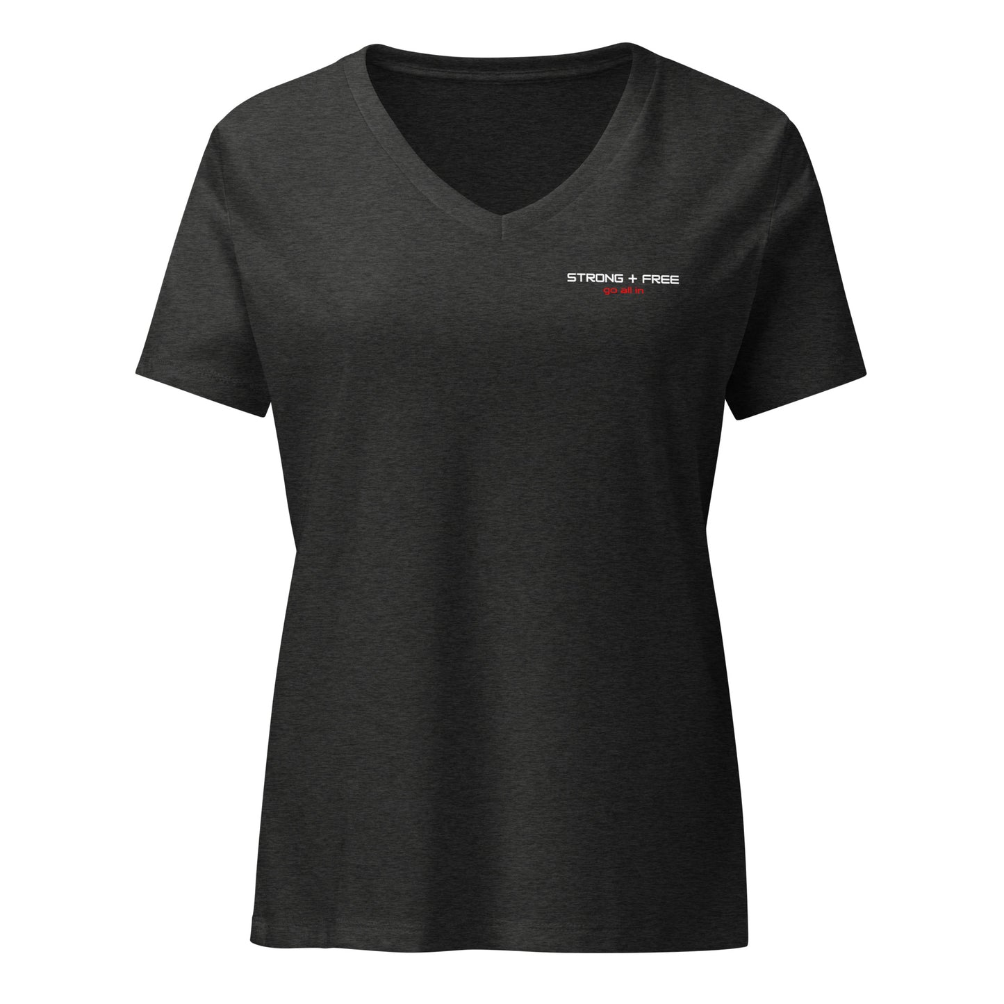 Women’s Relaxed Fit V-neck tee, various colors. S+F signature wordmark logo design.